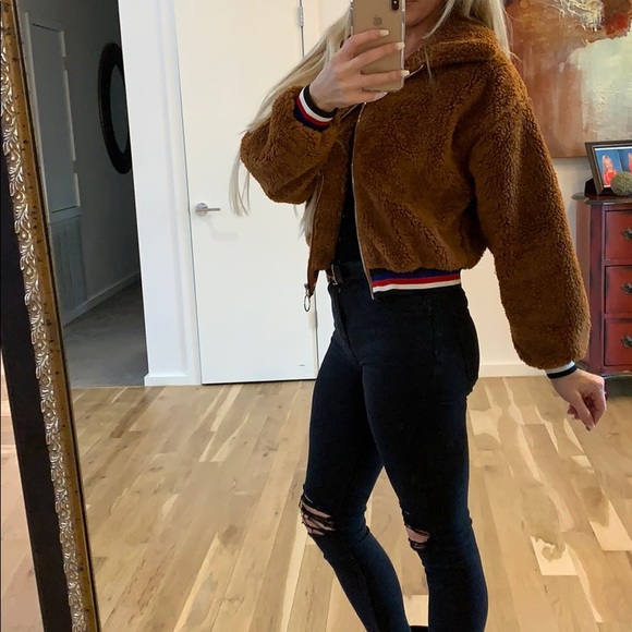 Faux Fur 3 Stripe Hem Teddy Jacket - Picture 2 of 8